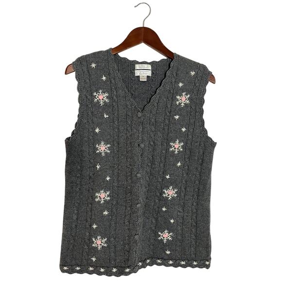 Vintage Y2K Hand Embroidered Knit Sweater Vest Snowflake Hearts Women’s Size M - Picture 1 of 7